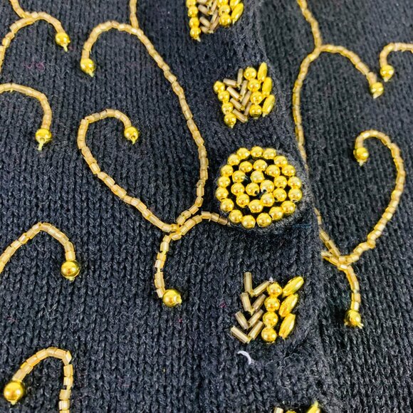 Victoria Harbour Petite PM Black Cardigan Sweater Gold Bead Embroidery Buttons - Picture 6 of 9
